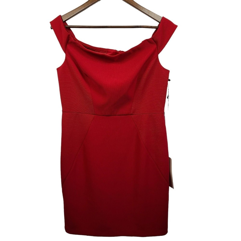 Adrianna Papell Red Off-Shoulder Sheath Dress